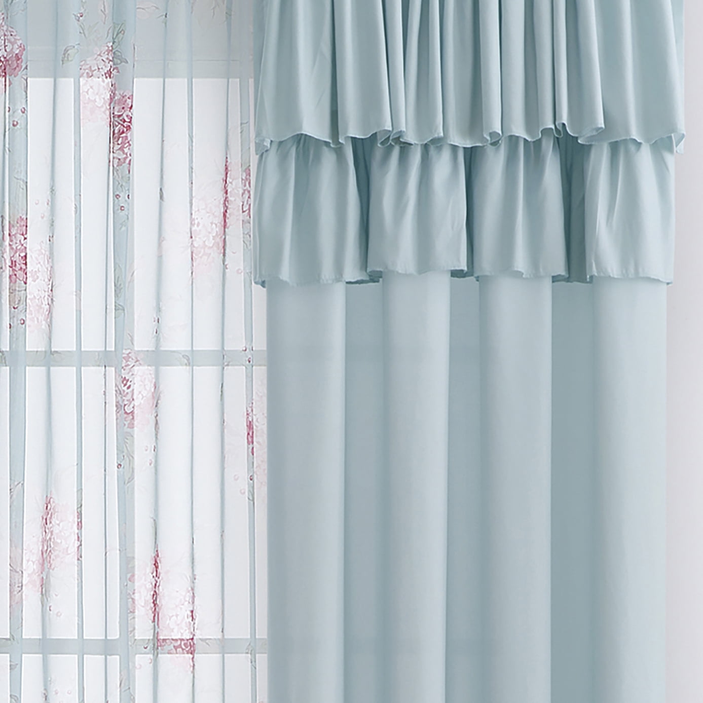 Simply Shabby Chic Ruffled Floral Belle Hydrangea 4-Piece Window Curtain Panel and Sheer Set, 50" x 95"