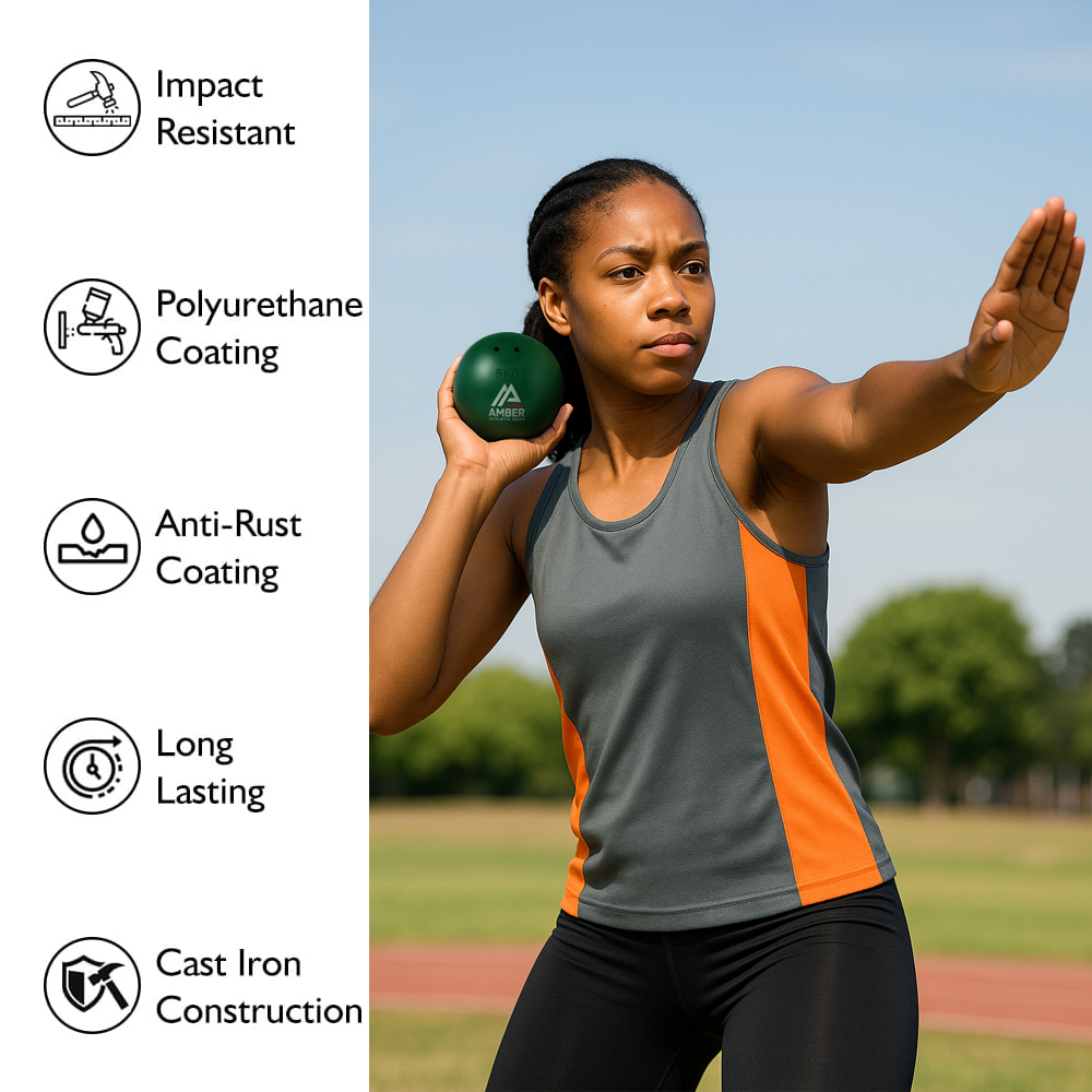 Amber Precision Cast Iron Shot Put – German Style – For Training & Competition – 10x10x10 Box