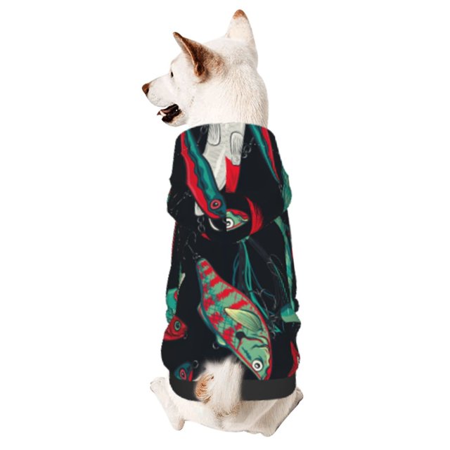 Fotbe Fishing Lure Sudadera con Estampado para Perros Pequeños – Suéter con Capucha para Mascotas, Tela Suave de Forro Polar con Bolsillo-Small