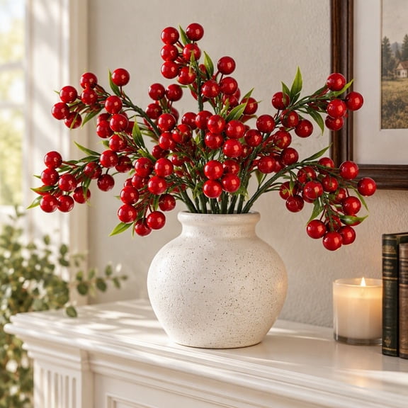 1Pc Red Artificial Berry Stems Fake Berries Fake Fruit vase Filler Berry Garland Berry Decorations for red Home Decor Thanksgiving Christmas Decorations