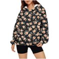 thumbnail image 4 of MaFYtyTPR Hoodies for Women Printing Women's Fashion Printed Casual Round Neck Pleated Long Sleeve Tops with Pocket, 4 of 5