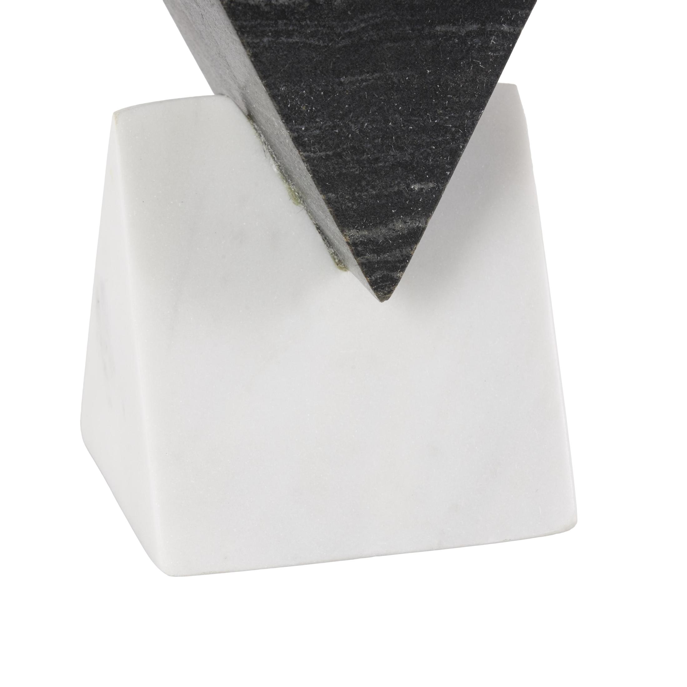 4" x 7" White Marble Stacked Pyramid Geometric Sculpture with White Base, by DecMode