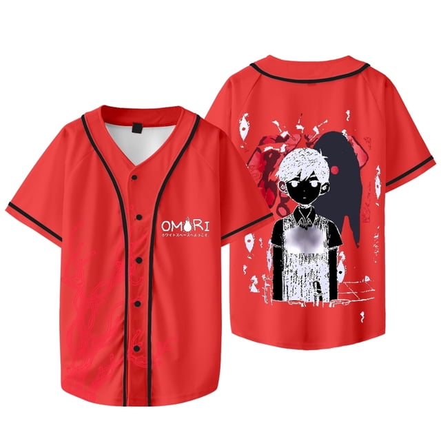 Omori Veste de Baseball de Marchandise Spatiale Rouge Été Femmes Hommes Mode Décontractée Harajuku T-Shirts à Manches Courtes,style 3,L