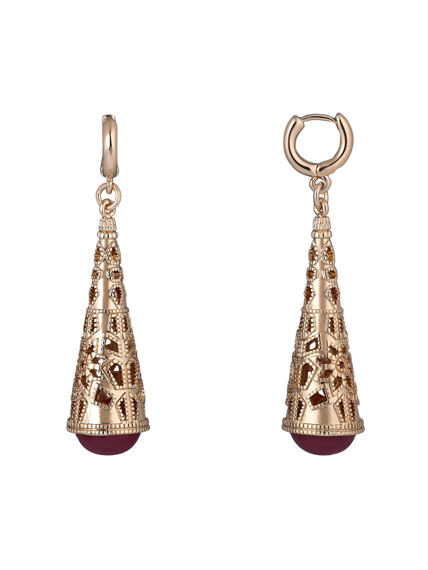 Scenario Women's Gold-Tone Filigree Linear Earrings with Berry Colored Bead Bottom