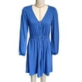 thumbnail image 1 of Vestido con cuello en V para mujer, manga larga, ribete de botones, cintura elástica, vestido informal para uso diario, azul grisáceo M, 1 of 3