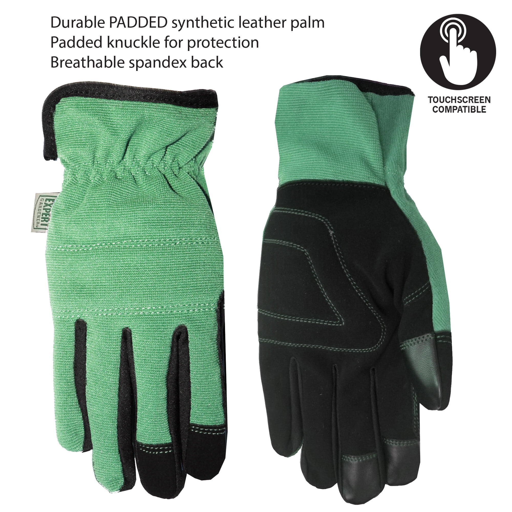 Expert Gardener Adult Unisex Large Synthetic Leather Gloves, Green & Gray 2 Pack