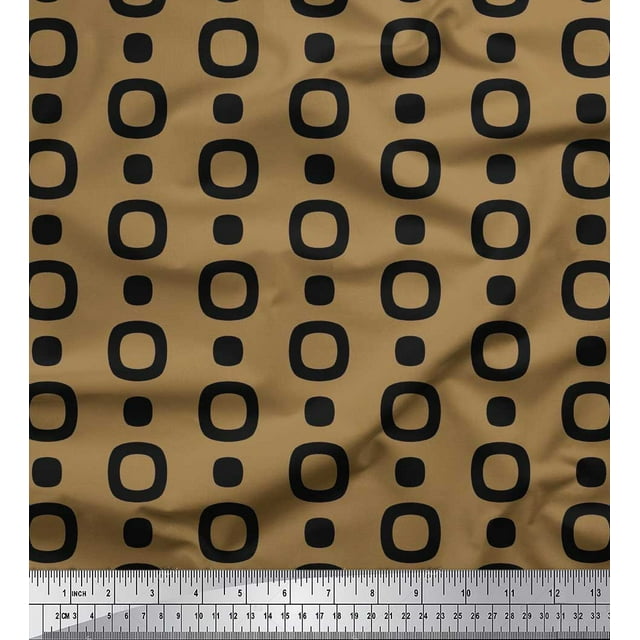 Soimoi Brown Silk Fabric Square Geometric Print Fabric by Yard 42 Inch Wide