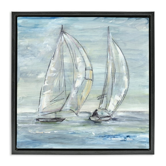Stupell Industries Windswept Sailboat Duo Nautical & Beach Painting Black Floater Framed Canvas Art Print Wall Art, 18 x 18