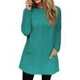thumbnail image 3 of Long Sleeve Shirts for Women Warm Loose Fit Crewneck Long Sleeve Solid Long Sleeve Shirt with 2 Pockets Turquoise Size L, 3 of 5