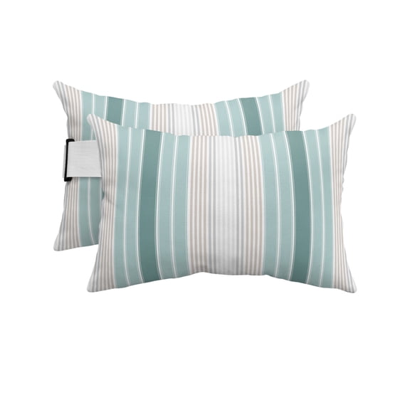 Pack of 2 Outdoor Lumbar Pillow Covers 11x16 Inch, Teal Aqua Stripes Waterproof Throw Pillow Covers Set, Minimalist Abstract Vertical Lines Indoor&Outdoor Decorative Cushion Cases for Patio Porch Car