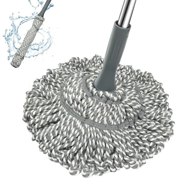 Self Wringing Mop - Easy Squeeze Twist Mop with 52.5 Inch Long Handle, Heavy Duty for Hardwood, Tile, Vinyl & Laminate Floors (Gray)
