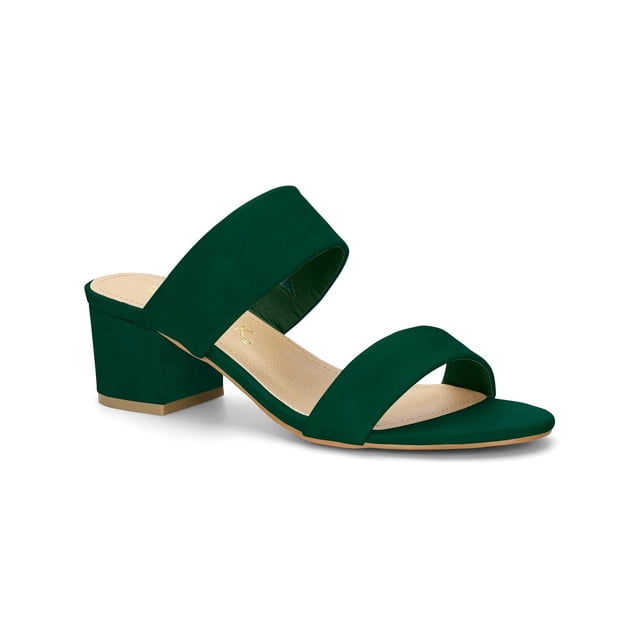 Women's Dual Straps Mid Chunky Heel Slide Sandals Green 5.5