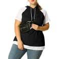 thumbnail image 3 of Agnes Orinda Women's Plus Size Short Sleeves Color Block Sport Activewear Drawstring Hoodie Top 4X Black, 3 of 9