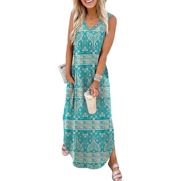 Vestido de verano SAMPEEL maxi vestido de verano con cuello en V para mujer 2025 M