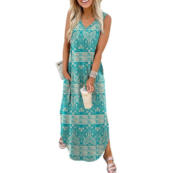 Vestido de verano SAMPEEL maxi vestido de verano con cuello en V para mujer 2025 M