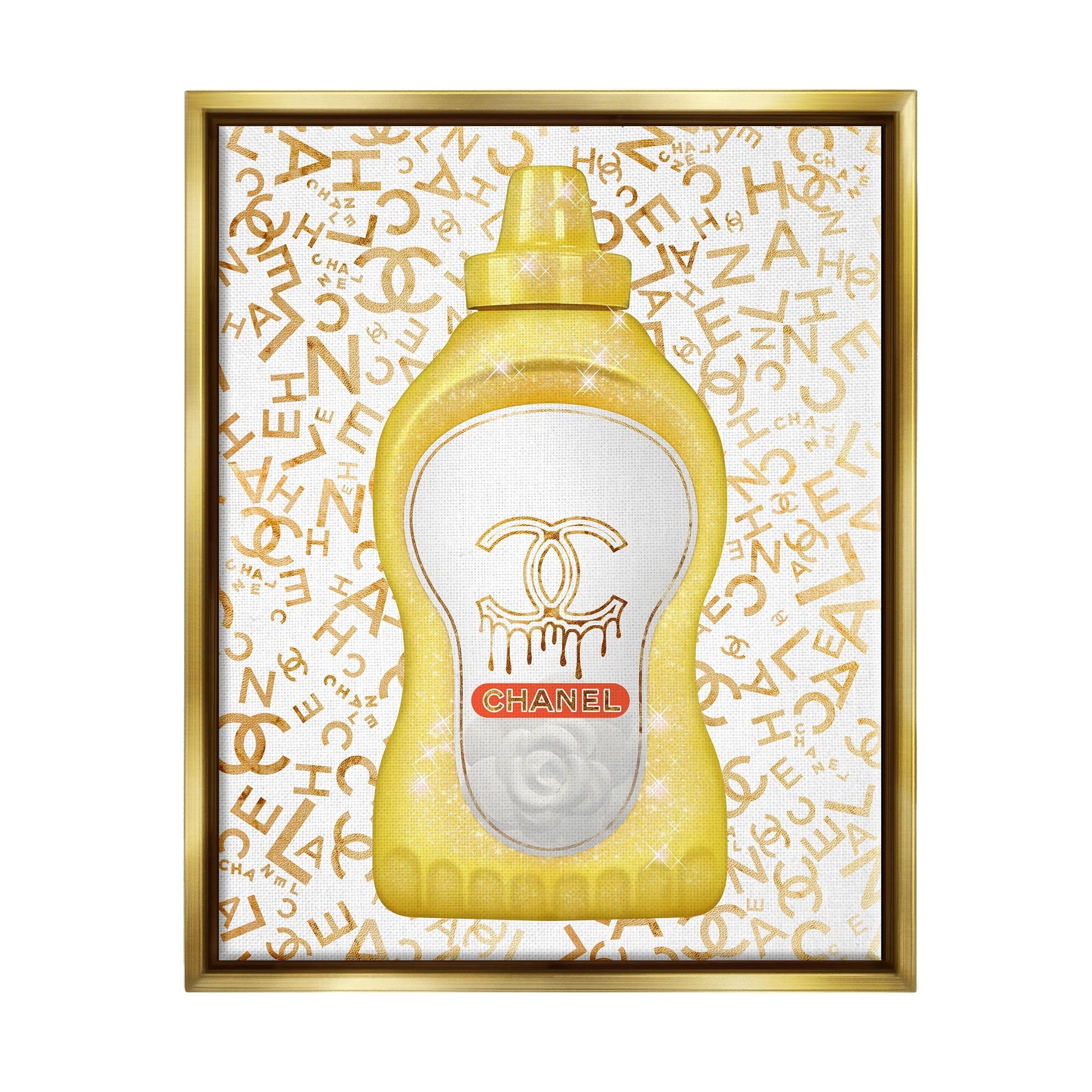 Stupell Industries Glitzy Fashion Bling Kitchen Condiment Mustard Bottle Graphic Art Metallic Gold Floating Framed Canvas Print Wall Art, Design by Ziwei Li