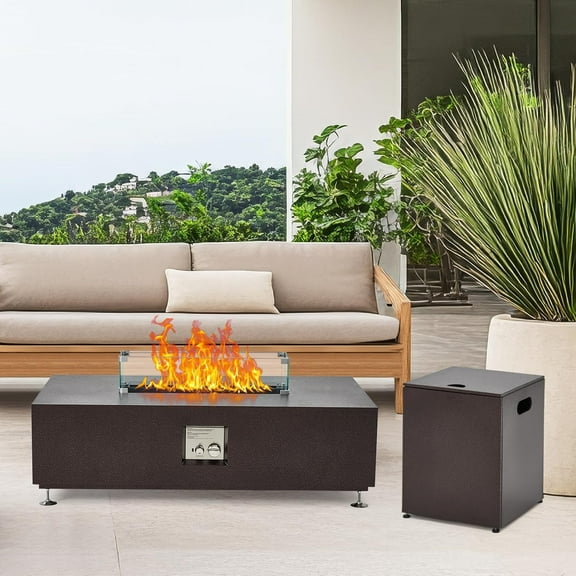 Historyli Fire Pit Table-48 Inch with Cover & Rain Cover-50000Btu Fire Pit Table with Sturdy Steel & Iron Fence Surface for Outdoor-Bronze