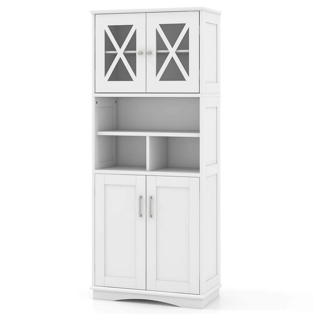 Costway Tall Bathroom Cabinet Large Floor Storage Cabinet with Acrylic Doors & 3 Cube White