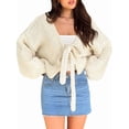 thumbnail image 3 of Knitted Cardigan Sweater Autumn Winter Long Sleeve Solid Lace Up Top Knitwear Female Outerwear Jacket Cream White S, 3 of 10