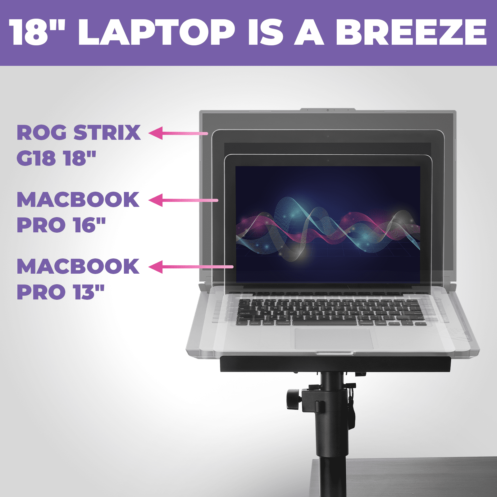 Liquid Stands Laptop Desk Mount - 9x12.5" Adjustable Laptop Mount For Desk Holds Up to 65 LBS - Versatile Steel Laptop Arm Mount For Desk, Piano & Workstations – Ergonomic & Adjustable Design