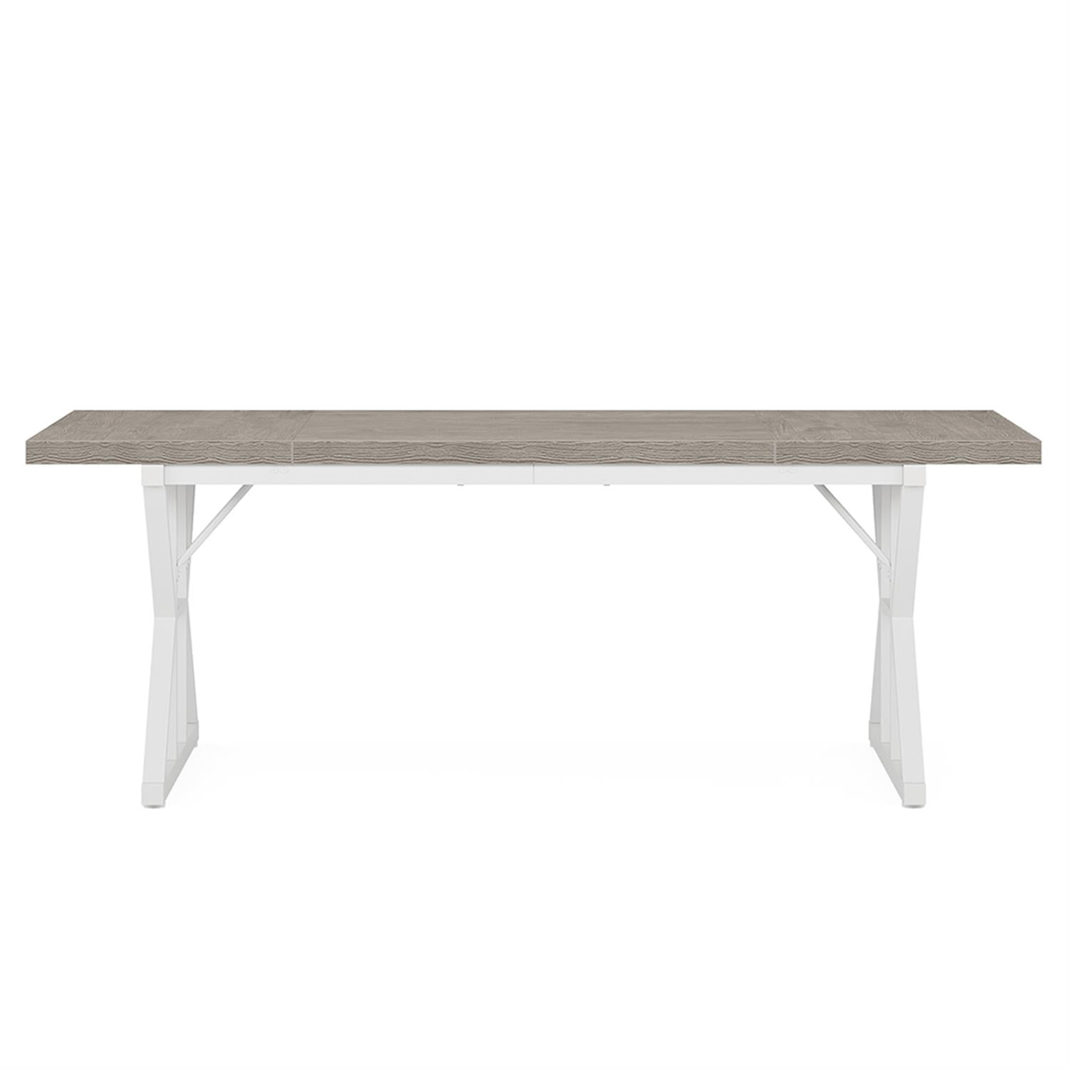 Demi Bonn 71" Farmhouse Dining Table, Wood Rustic Kitchen Table for 6 People, Large Rectangular Dinner Table for Dining Room, Home Office, Living Room Furniture, Gray & White