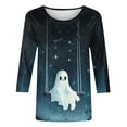 thumbnail image 5 of VKOYWKM T-Shirts à Manches 3/4 pour Femmes T-Shirts d'Halloween T-Shirts Mignons avec Fantôme Hauts d'Halloween Automne Col Rond Ample Blouse Effrayante, 5 of 5