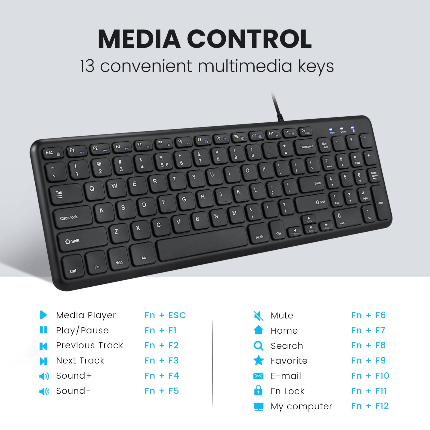 Perixx PERIBOARD-213C Wired Silent USB-C Scissor Keyboard - 14.45x4.76x0.71 Inches Compact Design with Number Pad - Black - US English
