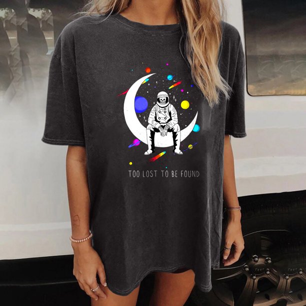ICHUANYI Clearance Women's Vintage Drop Sleeves Skull Sun Moon Print Short Sleeve Tops Blouse(Dark gray, XXL) Ichuanyi Ichuanyi