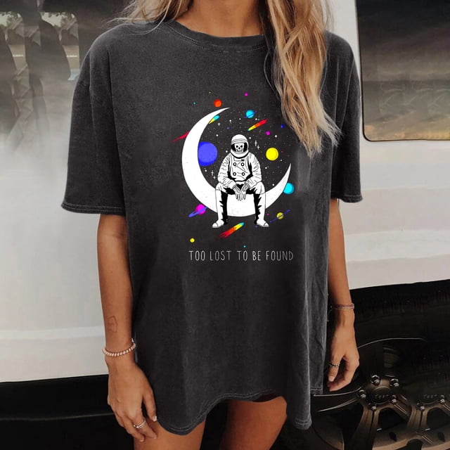 ICHUANYI Clearance Women's Vintage Drop Sleeves Skull Sun Moon Print Short Sleeve Tops Blouse(Dark gray, L) Ichuanyi Ichuanyi