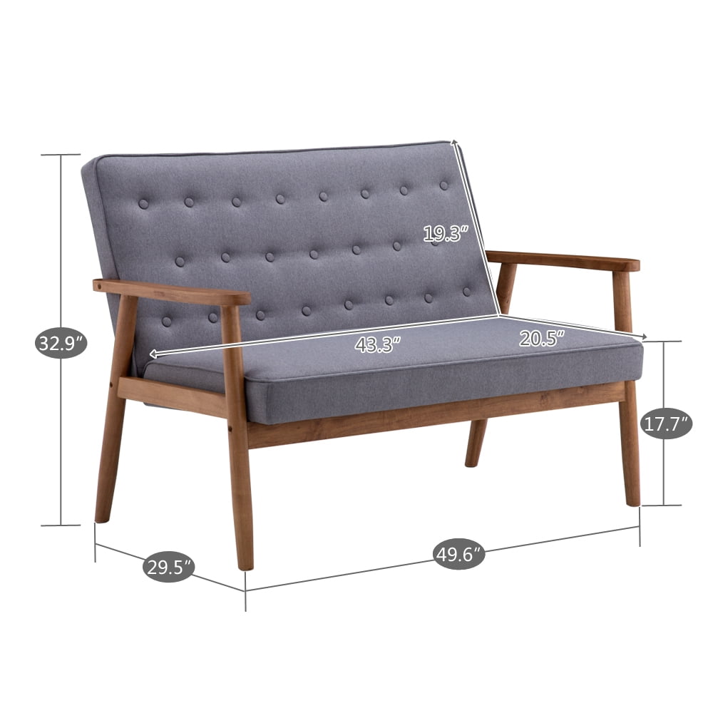 Lowestbest Retro Wood Double Sofa Chair, Leisure Chair, Light Gray