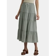 Time and Tru Women’s and Women's Plus Tiered Midi Skirt with Elastic Waistband, Sizes XS-4X