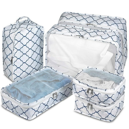 Travel Packing Cubes - 6 Piece Set Luggage Packing Organizers and Compression Packing Cube System for Travel with Shoe Bag Pouch Accessories to Organize Your Clothes Suitcase or Carry-On