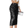 thumbnail image 2 of Sequin Skirt for Women High Waist Midi Skirt Sparkly Skirts for Night Out Cocktail Parties Black S, 2 of 8