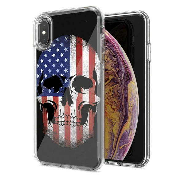 MUNDAZE For Apple iPhone XS Max US Flag Skull Double Layer Phone Case Cover