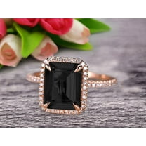 Flaming Emerald Cut 1.75 Carat Black Diamond Moissanite Engagement Ring Wedding Ring Solid 10k Rose Gold Promise Ring Custom Made Sparkling Jewelry Halo Art Deco