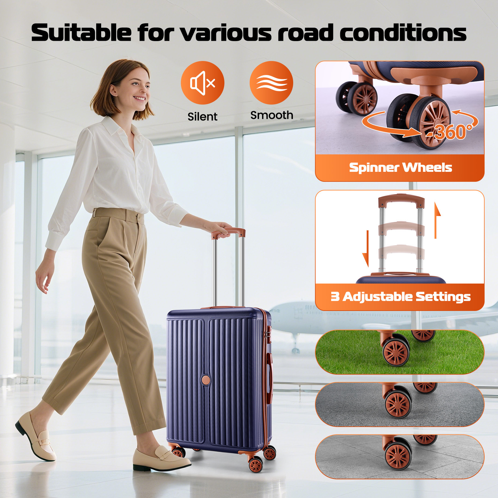 SANOPY 6-Piece Luggage Set with Cosmetic Bag & Duffle, 16” + 20” + 24” + 28” Durable ABS+PC, Smooth-Spinning Wheels & TSA Lock Included