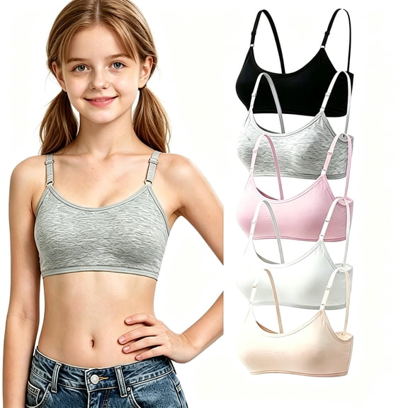 Girls Cotton Bras Wireless Lightly Padded 5 Pack Adjustable Strap Sports Teen 10-16