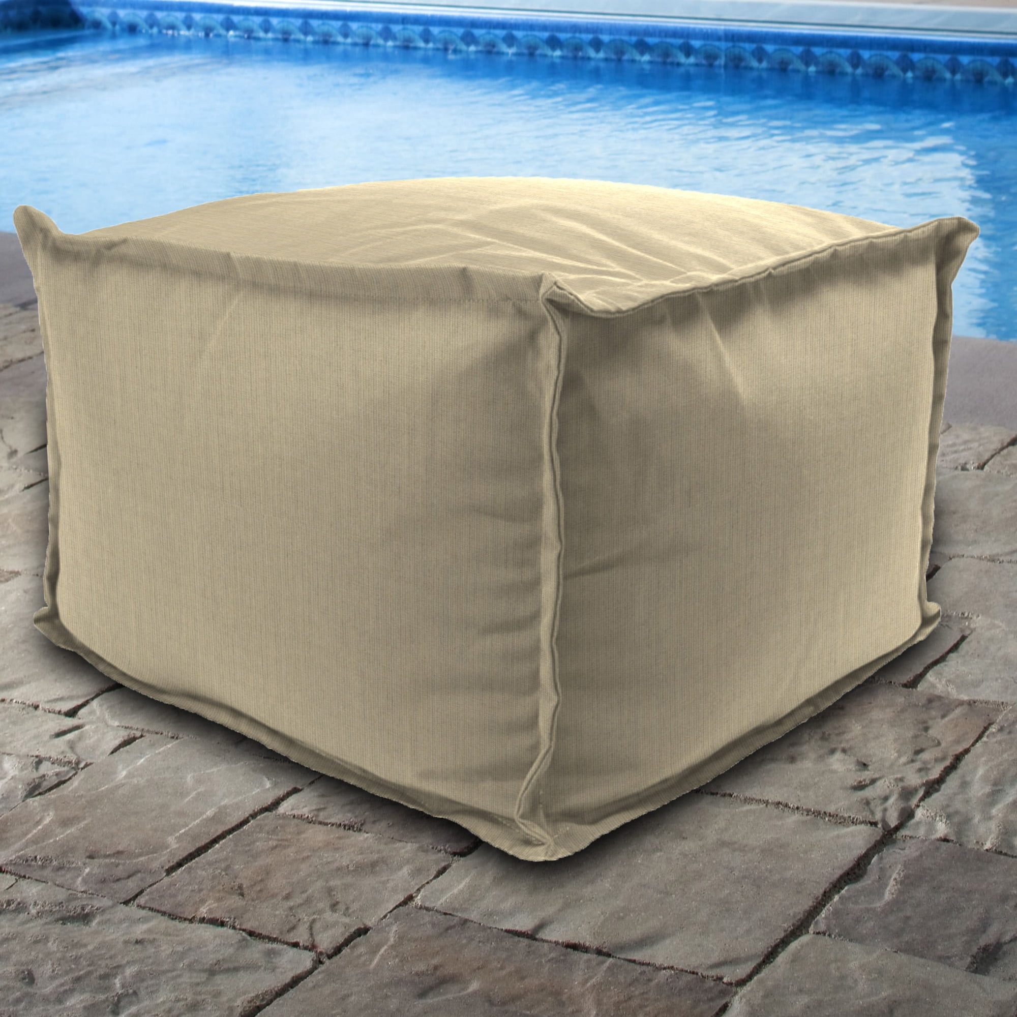 Jordan Manufacturing Sunbrella 23" x 25" Spectrum Sand Solid Rectangular Outdoor Pouf Ottoman with Flange
