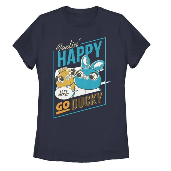 Women's Toy Story Happy Go Ducky & Bunny  Graphic Tee Navy Blue Medium