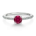 thumbnail image 3 of Gem Stone King 925 Sterling Silver Red Created Ruby and White Lab Grown Diamond Engagement Wedding Anniversary Ring for Women (0.69 Cttw, Round 5MM, Available in Size 5, 6, 7, 8, 9), 3 of 6