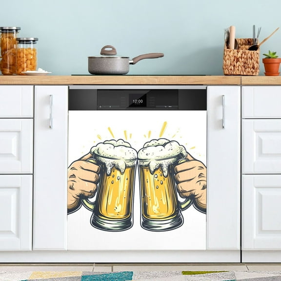 Cheers for Beer Mugs Dishwasher Magnet Cover Magnetic Fridge Door Cover Home Kitchen Decor 23"x 26"