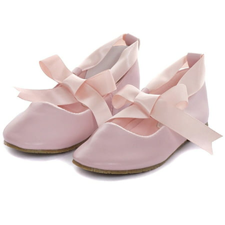 Kids Dream Pink Ballerina Ribbon Tie Rubber Sole Shoes Baby Girl 3-10