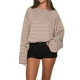 thumbnail image 2 of Endives 2025 Women's Long Sleeves Shirts Blocking Striped Round Neck Loose Cotton Long Sleeved Striped T Shirt Pink, 2 of 2