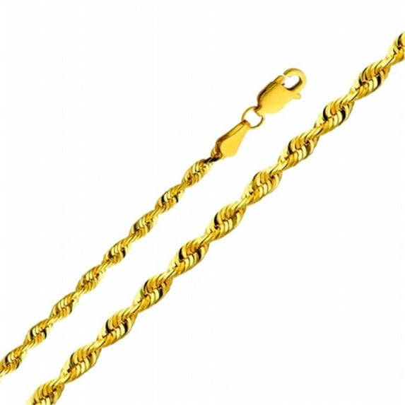 Precious Stars SEC0137260 Yellow Gold 3 mm. Solid Rope Chain Necklace - 26 inch