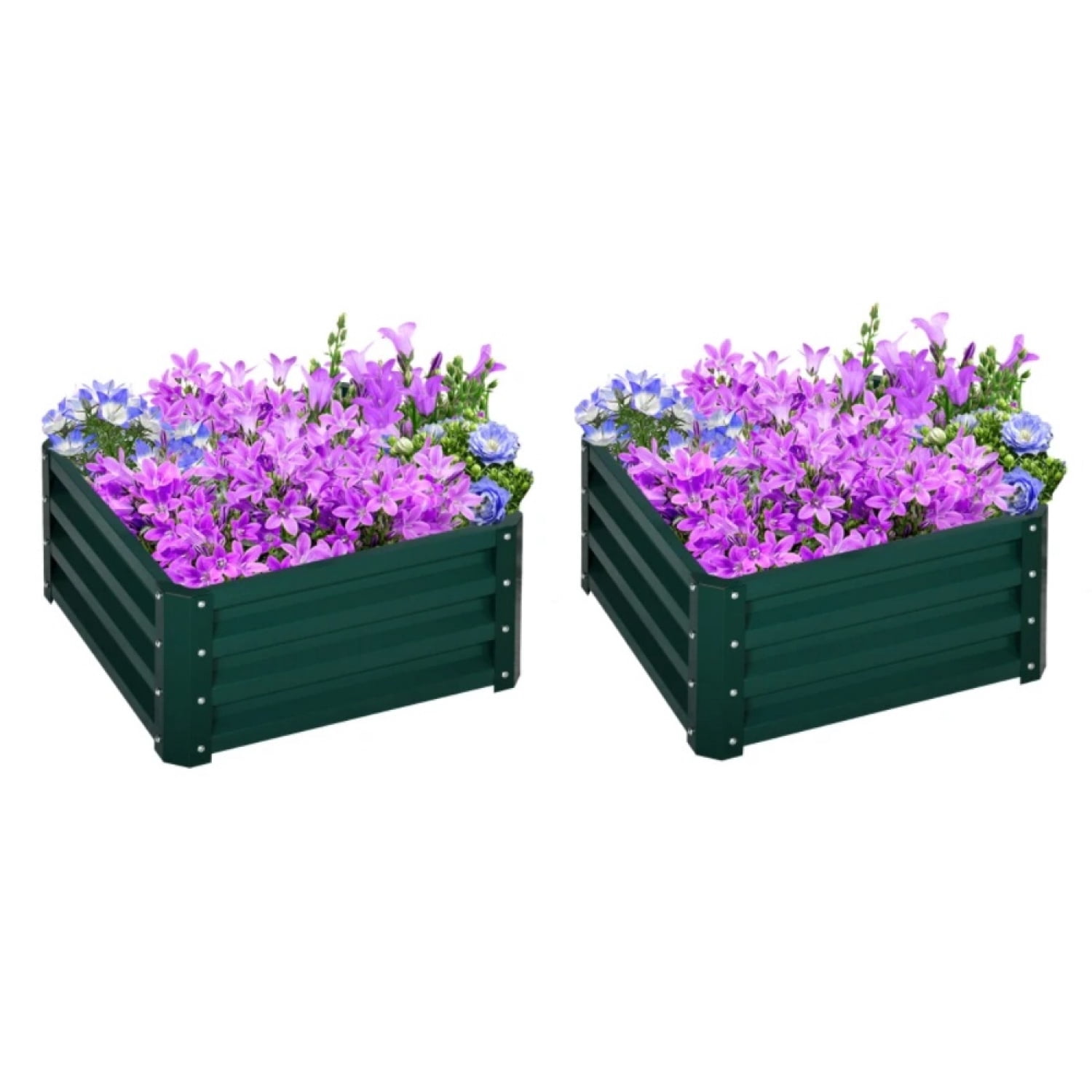 Set of 2 Square Metal Raised Garden Bed 23.5 x 23.5 x 12 Green Powder Coated Steel Planter Box for Vegetables Herbs Flowers