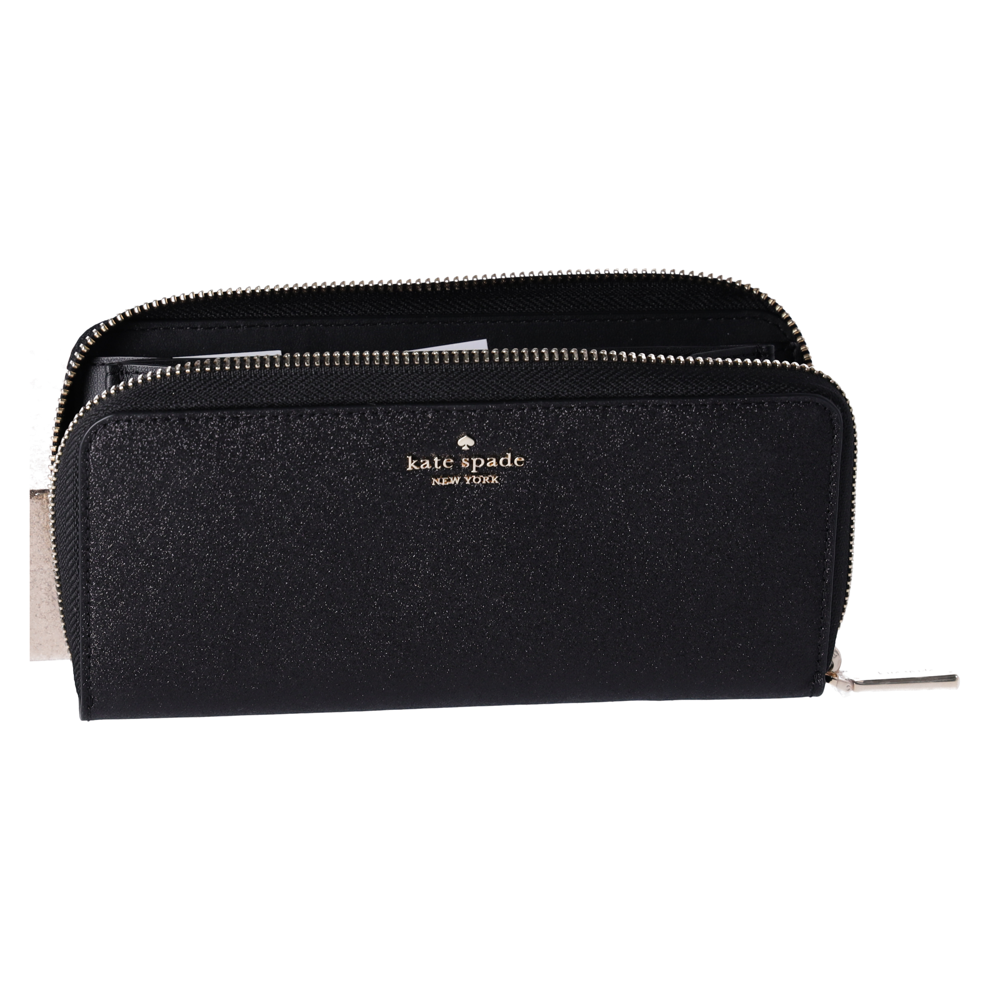 Kate Spade Shimmy Tinsel Glitter Boxed Large Continental Wallet Black Glitter