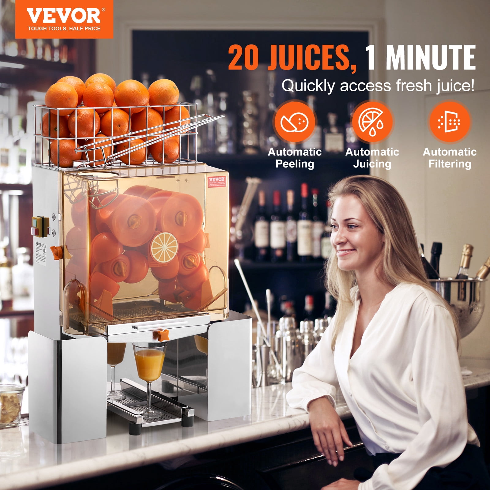 KFFKFF Commercial Orange Juicer Machine 120W Juice Squeezer Extractor Filter Box