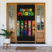 Super Mario Logo Door Cover Decorated Banner Tapestry Home Decoration Holiday Party Supplies Door Banner Porch Sign Banner 72.8 x 35.4 Inch