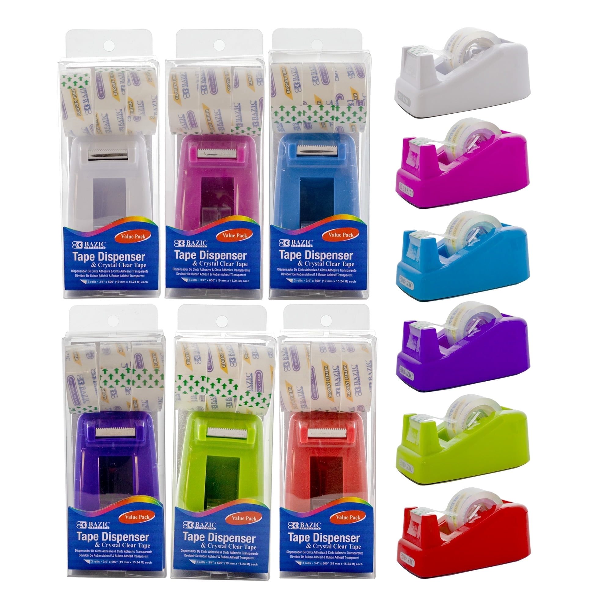 BAZIC Mini Desktop Tape Dispenser w/ Tape Refill, 1" Core Non-Skid Base, 24-Pack