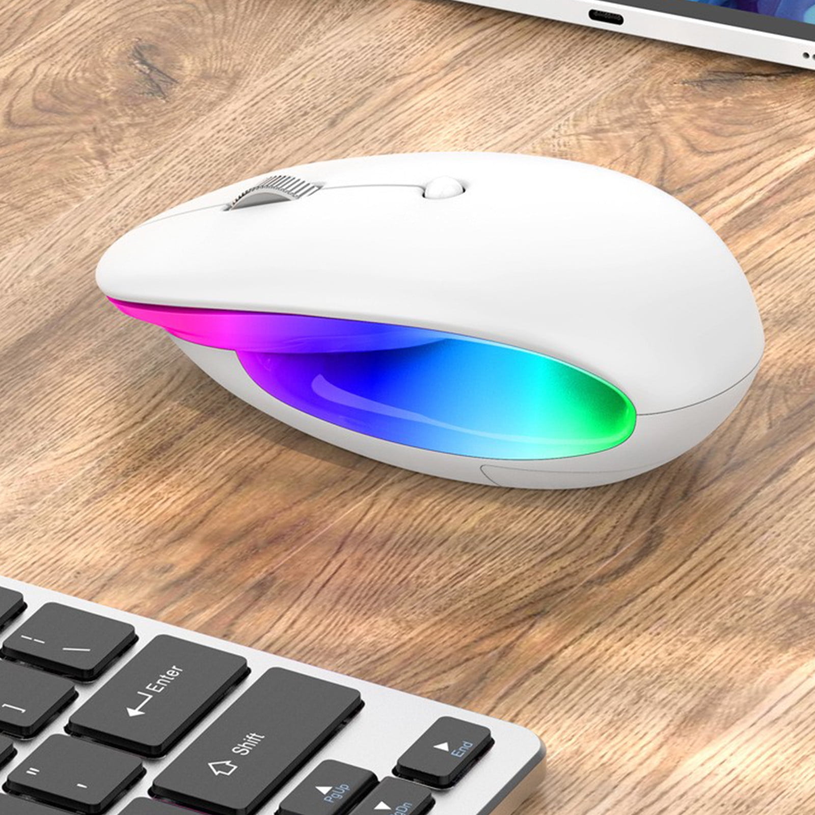 AuroraX Wireless Mouse for Laptop Computer Gaming Mouse Rechargeable Battery Bluetooth Connectivity Adjustable DPI White RGB LED Light Computer Mice